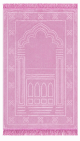 Tapis de prière adulte unie avec motif 4 ogives et frange torsadée - Ultra-doux type velours - Couleur rose clair