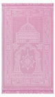 Tapis de prière adulte unie avec motif rosace et frange torsadée - Ultra-doux type velours - Couleur rose clair