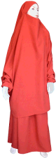 Jilbab reversible (satine/normal) deux pieces (Cape + Jupe evasee) - Taille L/XL - Coloris rouge