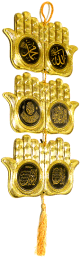 Suspension murale doree decorative en 3 elements sous forme de mains en signe d'invocation
