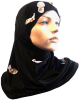 Hijab 2 pieces noir decore de fleurs