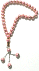 Chapelet "Sebha" de luxe rose 33 grains motifs 3 lignes brisees dorees