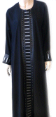 Abaya noire avec broderies noires et grises avec foulard assorti