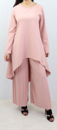 Ensemble femme : Tunique et Pantalon Palazzo plissé - Couleur rose clair - Marque Amelis Paris Ensemble femme : Tunique et Pantalon Palazzo plisse - Couleur rose clair - Marque Amelis Paris