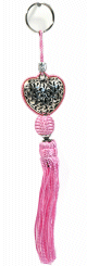 Pendentif / Porte-clés artisanal coeur en métal argenté ciselé et pompon en sabra - Rose clair Pendentif / Porte-cles artisanal coeur en metal argente cisele et pompon en sabra - Rose clair