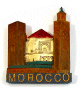 Magnet artisanal avec la Menara - La Mosquee Hassan de Rabat et la mosquee Koutoubia de Marrakech (Morocco)