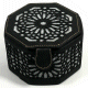 Boite de Rangement artisanale marocaine de forme octogonale noir en cuir avec des jolies motifs argentes