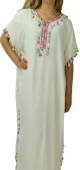 Robe orientale extra large avec pompons multicolores (Vente en ligne robes maison pas cher pour femme) - Couleur blanc casse