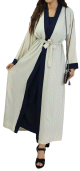 Kimono avec sa robe abaya integree (Kibaya) pour femme - Couleur Creme et Bleu Marine