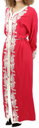 Robe traditionnelle marocaine avec ceinture pour femme - Couleur rouge coquelicot