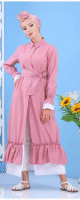 Robe avec ceinture de couleur rose clair (Vêtement turque femme moderne) Robe avec ceinture de couleur rose clair (Vetement turque femme moderne)