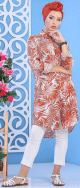 Chemise longue 100% coton à motifs "tropical" pour femme - Couleur orange cuivrée Chemise longue 100% coton a motifs "tropical" pour femme - Couleur orange cuivree