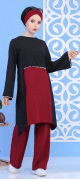 Ensemble perle tunique + pantalon de couleur noir et bordeaux - Vetement chic et moderne pour femme
