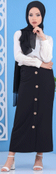 Jupe longue a boutons pour femme - Couleur Noire