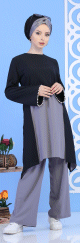 Ensemble perlé tunique + pantalon Noir et gris - Tenue chic pour femme Ensemble perle tunique + pantalon Noir et gris - Tenue chic pour femme