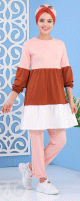 Ensemble 2 pièces Tunique + Pantalon de couleur rose/écureuil/blanc - Tenue décontractée ample pour femme Ensemble 2 pieces Tunique + Pantalon de couleur rose/ecureuil/blanc - Tenue decontractee ample pour femme