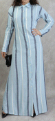 Robe-chemise longue boutonnee tissu en coton a rayures - Couleur bleue