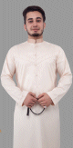 Qamis traditionnel homme de qualite superieure couleur beige tissu satine avec boutons pression decores