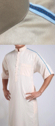 Qamis homme fashion manches courtes de qualite superieure couleur beige avec bandes bleues