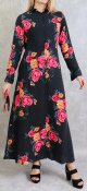 Robe longue boutonnee fluide fleurie en viscose pour femme - Couleur Noir