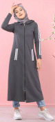 Cardigan long à capuche - Robe zippée style sport pour femme musulmane - Couleur Gris anthracite Cardigan long a capuche - Robe zippee style sport pour femme musulmane - Couleur Gris anthracite