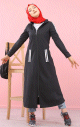 Cardigan long à capuche - Robe zippée style sportswear pour femme voilée - Couleur Noir Cardigan long a capuche - Robe zippee style sportswear pour femme voilee - Couleur Noir