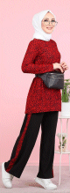 Ensemble 2 pièces décontracté tunique et pantalon (Ensemble femme voilée) - Couleur noir et rouge Ensemble 2 pieces decontracte tunique et pantalon (Ensemble femme voilee) - Couleur noir et rouge