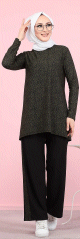 Ensemble 2 pièces décontracté tunique et pantalon (Ensemble femme voilée) - Couleur noir et kaki Ensemble 2 pieces decontracte tunique et pantalon (Ensemble femme voilee) - Couleur noir et kaki
