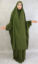 Jilbab adulte 2 pieces - Cape + Jupe evasee - Couleur vert kaki fonce