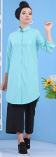 Chemise-tunique casual longue évasée pour femme - Couleur Vert d'eau - Marque Amelis Paris Chemise-tunique casual longue evasee pour femme - Couleur Vert d'eau - Marque Amelis Paris