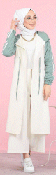 Gilet decontracte a capuche (Vetement moderne pour femme voilee) - Couleur blanc et menthe
