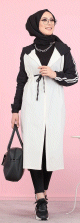 Gilet decontracte a capuche (Vetement moderne pour femme voilee) - Couleur blanc et noir