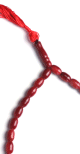 chapelet musulman - sebha 33 grains en verre couleur rouge corail ponpon sabra