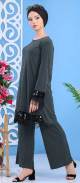 Ensemble chic 2 pièces tunique + pantalon - Vêtement moderne et mastour pour femme - Couleur Kaki Ensemble chic 2 pieces tunique + pantalon - Vetement moderne et mastour pour femme - Couleur Kaki