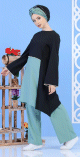 Ensemble perlé tunique + pantalon de couleur noir et vert clair - Vêtement femme à la fois mastour et chic Ensemble perle tunique + pantalon de couleur noir et vert clair - Vetement femme a la fois mastour et chic