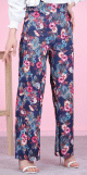 Pantalon femme imprime a fleurs bleu marine