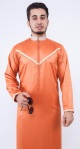 Qamis traditionnel elegant de qualite superieure tissu satine pour homme - Couleur orange