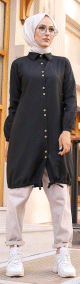 Chemise-Tunique boutonnee (Vetement Hijab casual et modeste pour femme voilee) - Couleur noir