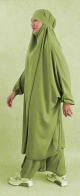 Ensemble Jilbab femme deux (2) pièces cape et sarouel (pantalon) - Couleur Vert Kaki Clair Ensemble Jilbab femme deux (2) pieces cape et sarouel (pantalon) - Couleur Vert Kaki Clair