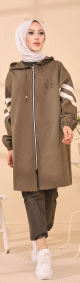Impermeable a capuche pour femme (Vetement Hiver Tendance pour Hijab Saisons Automne Hiver) - Couleur kaki