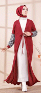 Cardigan long pour femme (Vetement hiver hijab) - Couleur rouge claret Cardigan long pour femme (Vetement hiver hijab) - Couleur rouge claret