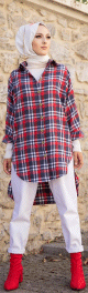 Chemise - Tunique à carreaux (Vêtement hijab pour femme) - Couleur noir et rouge Chemise - Tunique a carreaux (Vetement hijab pour femme) - Couleur noir et rouge