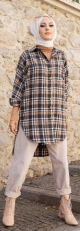 Chemise - Tunique à carreaux (Vêtement hijab pour femme) - Couleur noir et taba Chemise - Tunique a carreaux (Vetement hijab pour femme) - Couleur noir et taba