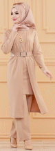 Ensemble 5 pieces assorties (Tunique, Pantalon, Veste, Ceinture, Collier) - Couleur beige
