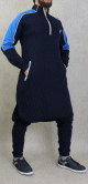 Qamis court Premium bicolore coton leger zippe de Marque Best Ummah - Couleur Bleu marine et bleu