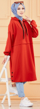 Tunique ample avec capuche (Tenue moderne et sport pour hijab) - Couleur brique Tunique ample avec capuche (Tenue moderne et sport pour hijab) - Couleur brique