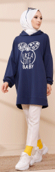 Tunique avec capuche imprimé "Like a cute baby" (Tenue Moderne Hijab) - Couleur bleu marine Tunique avec capuche imprime "Like a cute baby" (Tenue Moderne Hijab) - Couleur bleu marine