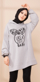 Tunique avec capuche imprimé "Like a cute baby" (Tenue Moderne Hijab) - Couleur gris clair Tunique avec capuche imprime "Like a cute baby" (Tenue Moderne Hijab) - Couleur gris clair