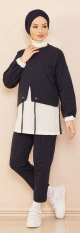 Ensemble décontracté tunique et pantalon pour femme - Couleur blanc et bleu marine Ensemble decontracte tunique et pantalon pour femme - Couleur blanc et bleu marine