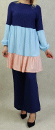 Ensemble ample et décontracté 2 pièces (tunique et pantalon) de couleur bleu marine, bleu ciel et saumon (Grande taille pour femme) Ensemble ample et decontracte 2 pieces (tunique et pantalon) de couleur bleu marine, bleu ciel et saumon (Grande taille pour femme)